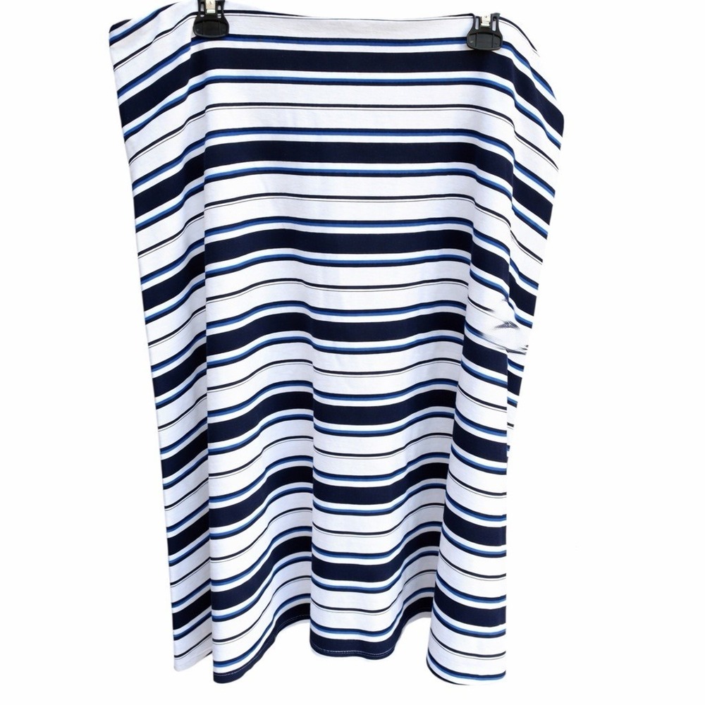 Lauren Ralph Lauren Womens 2X Skirt White Blue Striped Stretch Nautical Preppy